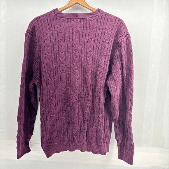 Vintage Eddie Bauer Sweater Mens XL Maroon/Red Cotton Fisherman Cable Knit EUC - Picture 2 of 5